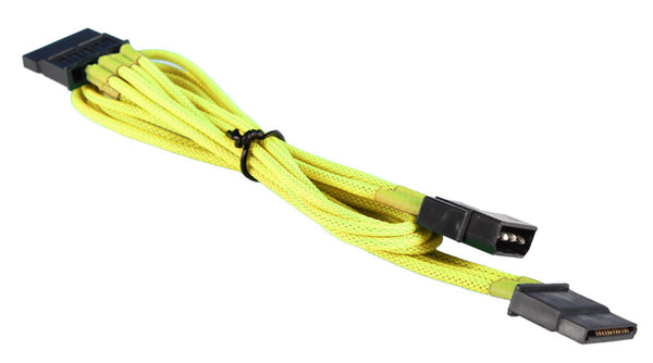 Yellow 4-pin Molex to 2 x SATA Cable Power Cord Premium Sleeved Braided Adapter