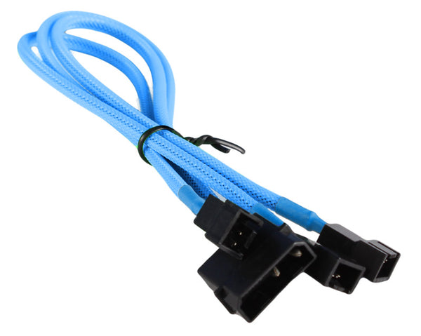Light Blue Molex 4-pin to Triple 3 Pin 12V Splitter PC Case Computer Cooling Fan Cable Cord Adapter
