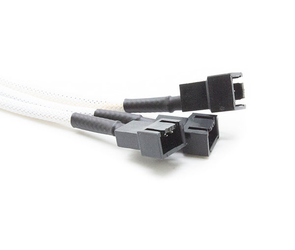 White Molex 4-pin to 3 x 3 Pin 12V Splitter PC Case Computer Cooling Fan Cable Cord Adapter Braided