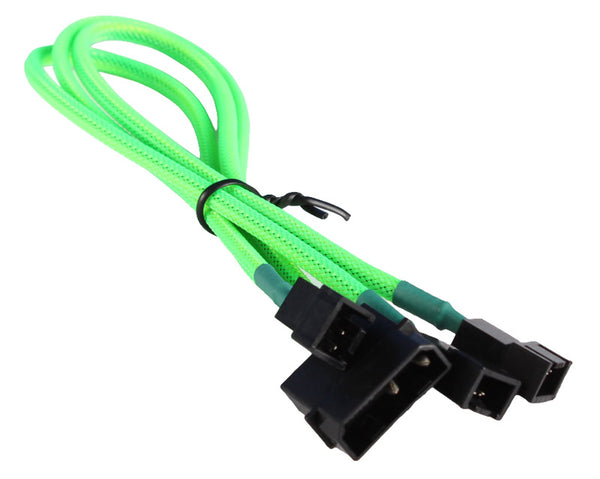 Green Molex 4-pin to Triple 3 Pin 12V Splitter PC Case Computer Cooling Fan Cable Cord Adapter