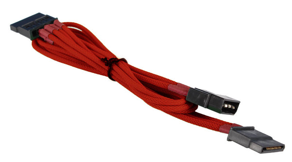 Red 4-pin Molex to 2 x SATA Cable Power Cord Premium Sleeved Braided Adapter