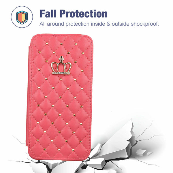Lux Crown Emblem Phone Case w/ Card Holder Flip Card Stand for iPhone 12/12 Pro / 12 Pro Max / 11/11 Pro / 11 Pro Max