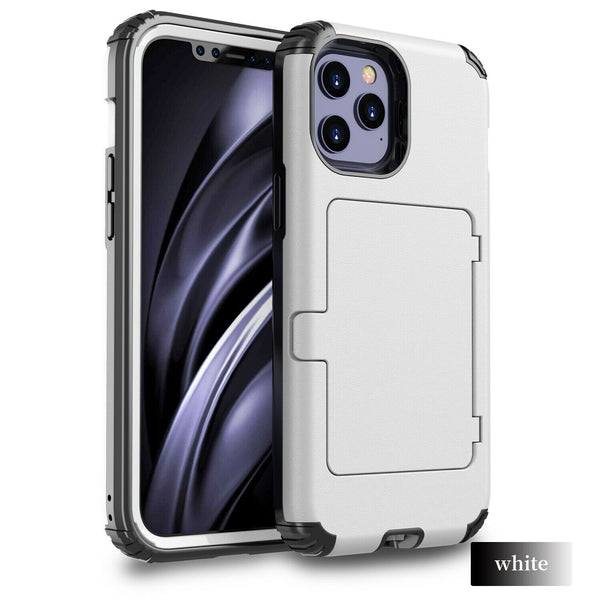 ShockProof Phone Case w/ Built-In Card Holder Mirror for iPhone 12 Pro / 12 Pro Max / 11 Pro / 11 Pro Max